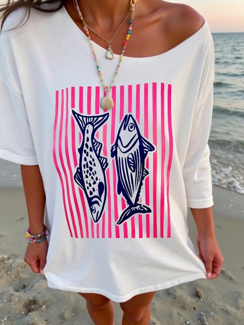 White Casual Women's Asymmetric Neck T-Shirt